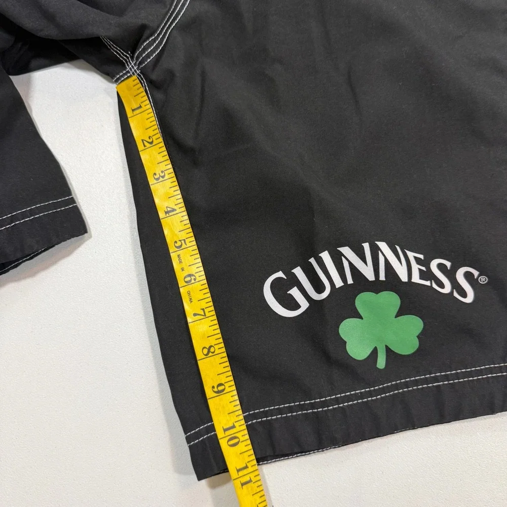 Guinness Beer Mens Board Shorts XL Black Green Shamrock Graphic Swim Trunks